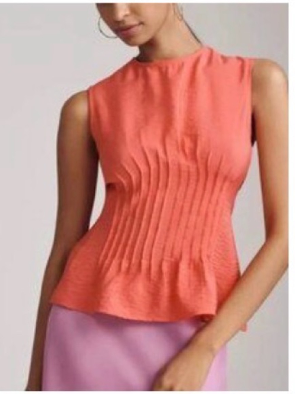 Anthropologie Sleeveless Pleated Shell in Coral